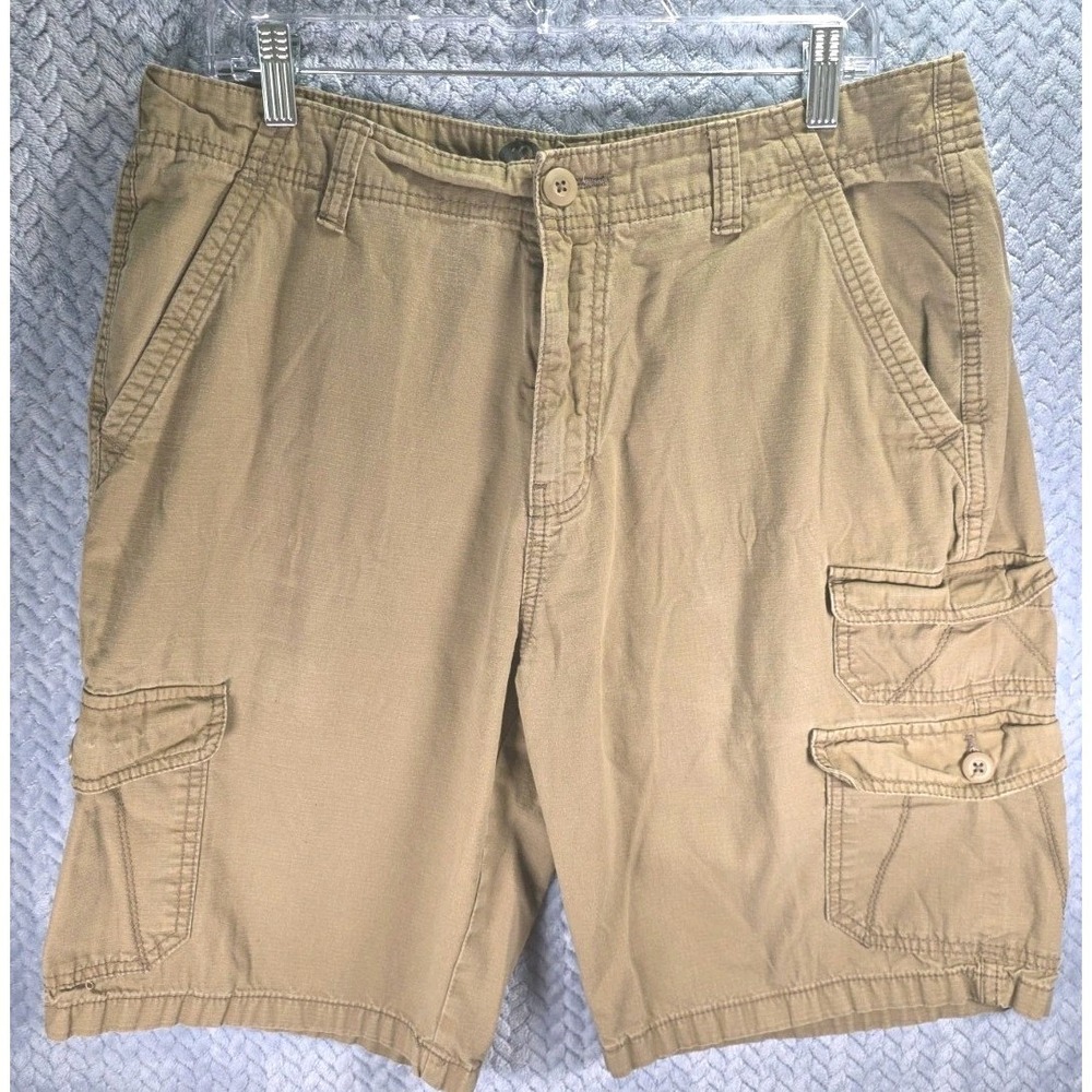 Plugg Short Mens 34 Brown Cargo Pockets Button Zip Mid Rise Casual Bottoms